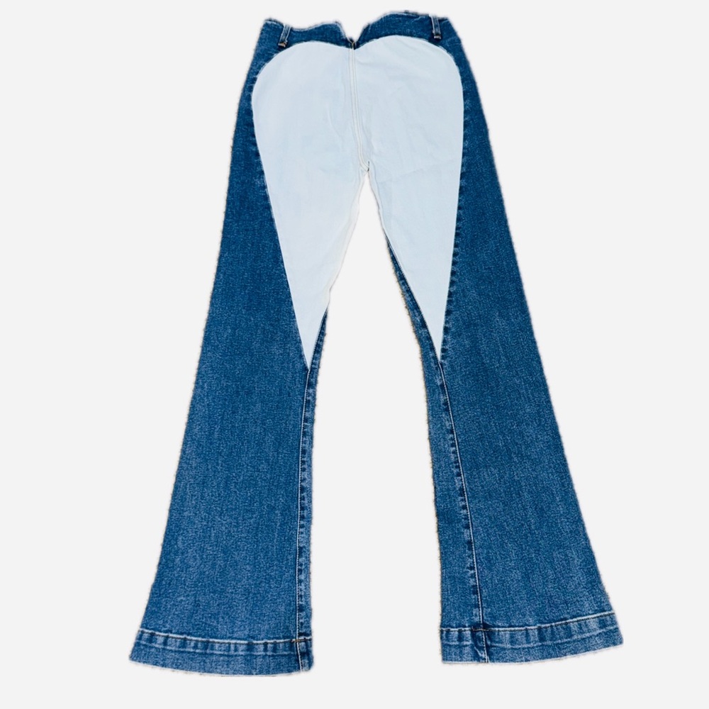 ๐๐น REVICE NWT 2-Tone Panelโ Flare Jeans Y2K Heart Rear Contrast Denim Sz 25 - Picture 5 of 8